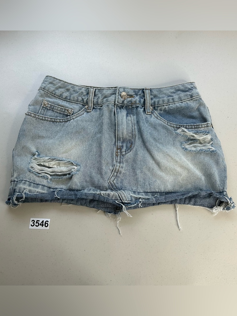 Edikted Jeans Mini Skirt  Light Blue Distressed XS